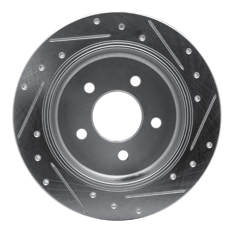 Ford Crown Victoria Brake Rotor (1) - Rear Left - R1 Concepts - Drilled & Slotted - Silver - `96-`02